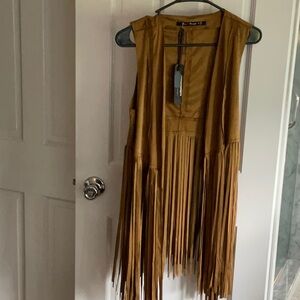 Brown fringe vest
